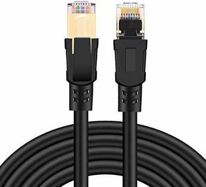 Picture of Veetcom Cat8 Ethernet Cable 30ft, High Speed 26AWG Cat8 LAN Network Cable 40Gbps, 2000Mhz with Gold Plated RJ45 Connector, Heavy Duty Weatherproof S/FTP UV Resistant for Modem, Router/Gaming/Xbox