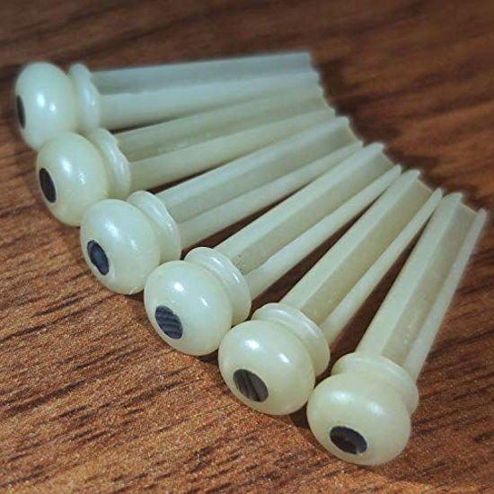 Picture of Vencetmat Unbleached Acoustic Guitar Bridge Pins,Made of Real Bones,Inlaid Abalone Dot, Bridge Pin Puller was Included