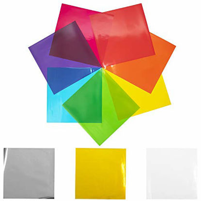 Picture of 120 pcs Cello Sheets 8 x 8 in (10 Colors Silver & Gold Included) - Colored Cellophane Sheets - Colored Cellophane Wrap - Colored Transparency Sheets - Colored Saran Wrap - Cellophane Paper Wrapping