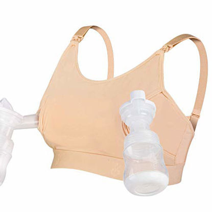 Picture of Hands Free Pumping Bra, Momcozy Adjustable Breast-Pumps Holding and Nursing Bra, Suitable for Breastfeeding-Pumps by Lansinoh, Philips Avent, Spectra, Evenflo and More(Skin,Large)