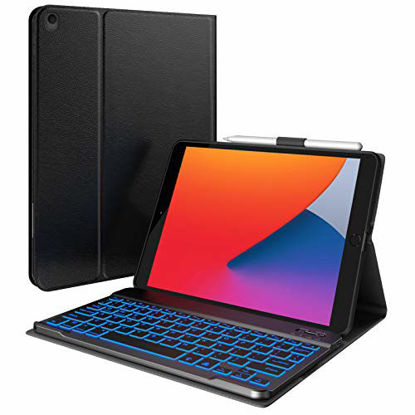Picture of iPad 8th Generation Case with Keyboard & Pencil Holder, iPad 10.2 2020 & Air 3 10.5 Compatible - 7 Color Backlit Keyboard - Slim Leather Folio Smart Cover for iPad 8, 2019 iPad 7 & Air 3rd Gen (Black)