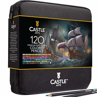 Picture of Castle Art Supplies 120 Colored Pencils Zip-Up Set perfect for Adults Artists | Smooth color cores and coloring pencils for blending & layering in a strong travel case