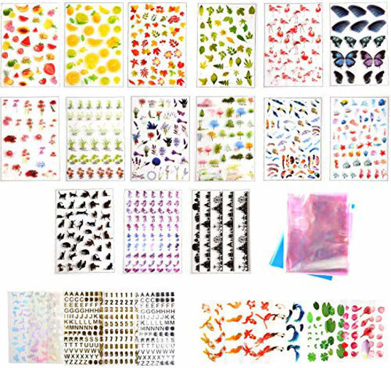 20 Sheets Resin Supplies Kit Resin Stickers Transparent Decorate Stickers  with Holographic Clear Film for Resin Craft DIY Jewelry in Assorted Shapes,  Golden 
