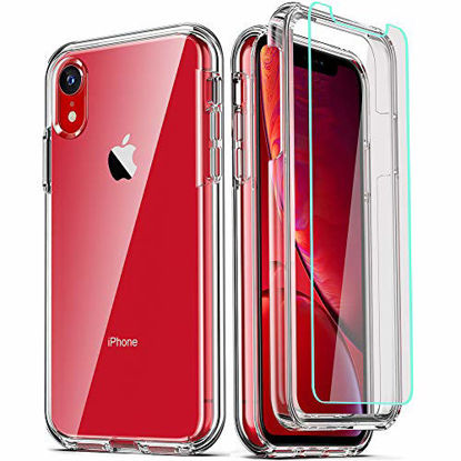 Picture of COOLQO Compatible for iPhone XR Case, with [2 x Tempered Glass Screen Protector] Clear 360 Full Body Coverage Hard PC+Soft Silicone TPU 3in1 [Heavy Duty Shockproof Defender] Phone Protective Cover
