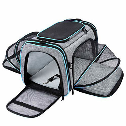 Picture of MASKEYON Airline Approved Pet Carrier, Large Soft Sided Pet Travel TSA Carrier 4 Sides Expandable Cat Collapsible Carrier with Removable Fleece Pad and Pockets for Cats Dogs and Small Animals