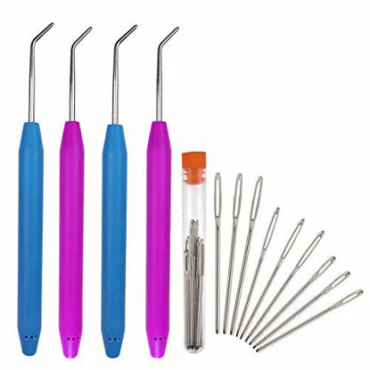 Picture of ZX Vision 4 Pieces Knitting Loom Hooks Ergonomic Rubber Handles Crochet Hooks and 9 Pieces Steel Large-Eye Sewing Needles for Knifty Knitter(13 Set,Colors Random)