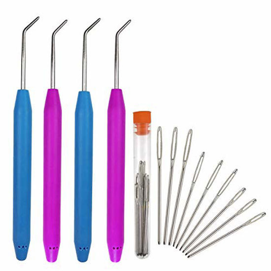 Picture of ZX Vision 4 Pieces Knitting Loom Hooks Ergonomic Rubber Handles Crochet Hooks and 9 Pieces Steel Large-Eye Sewing Needles for Knifty Knitter(13 Set,Colors Random)