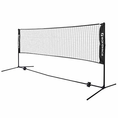 Picture of SONGMICS Badminton Net Set, Portable Sports Set for Badminton, Tennis, Kids Volleyball, Pickleball, Easy Setup, 13 Feet Long Nylon Net with Poles, for Indoor Outdoor Court, Black USYQ400H