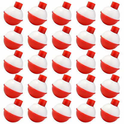 Picture of Bskifnn 50 PCS Round Fishing Bobbers 1 Inch Float Bobbers Push Button - Red and White ABS Material