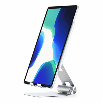 Picture of Satechi R1 Aluminum Multi-Angle Foldable Tablet Stand - Compatible with 2020/2018 iPad Pro, 2020 iPad Air, iPhone 12 Pro Max/12 Mini/12, 11 Pro Max/11 Pro, Xs Max/XS/XR/X, 8 Plus/8 (Silver)