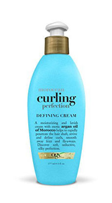 Picture of OGX Argan Oil of Morocco Curling Perfection Curl-Defining Cream, Hair-Smoothing Anti-Frizz Cream to Define All Curl Types & Hair Textures, Paraben-Free, Sulfated-Surfactants Free, Blue Woody 6 Fl Oz