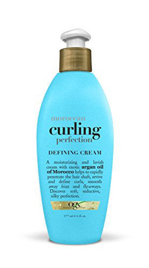 Picture of OGX Argan Oil of Morocco Curling Perfection Curl-Defining Cream, Hair-Smoothing Anti-Frizz Cream to Define All Curl Types & Hair Textures, Paraben-Free, Sulfated-Surfactants Free, Blue Woody 6 Fl Oz