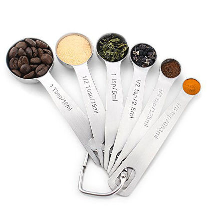 Picture of 1Easylife 18/8 Stainless Steel Measuring Spoons, Set of 6 for Measuring Dry and Liquid Ingredients