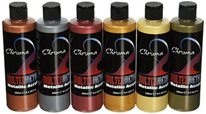 Picture of Chroma Molten Metals Acrylic Paint Set, 8.4 oz Bottle, Assorted Color, Set of 6 - 1442894
