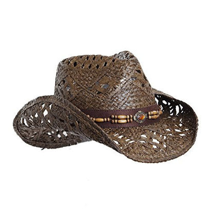 Picture of Vamuss Brown Straw Cowboy Hat for Women, Faux Leather, Brown, Size One Size