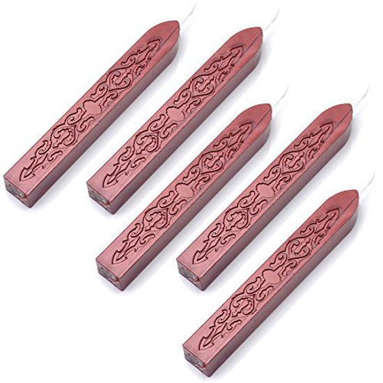 Yoption 5Pcs Sealing Wax Sticks, Vintage Totem Fire Manuscript Flashing  Wine Red Wax Seal Sticks with Wicks, Sealing Wax for Wax Seal Stamp