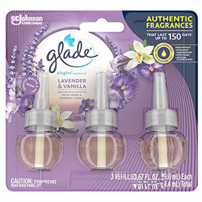 Picture of Glade PlugIns Refills Air Freshener, Scented and Essential Oils for Home and Bathroom, Lavender & Vanilla, 2.01 Fl Oz, 3 Count