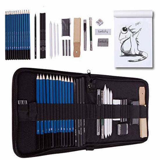 Bellofy Professional Drawing Kit Artist Drawing Supplies Kit, 33-piece Sketch  Kit, Erasers, Kit Bag, Free Sketchpad
