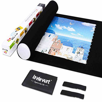 Picture of Lavievert Jigsaw Puzzle Roll Mat Puzzle Storage Saver Black Felt Mat, Long Box Package, No Folded Creases, Jigroll Up to 1,500 Pieces - Comes with A Drawstring Opening Design Bag
