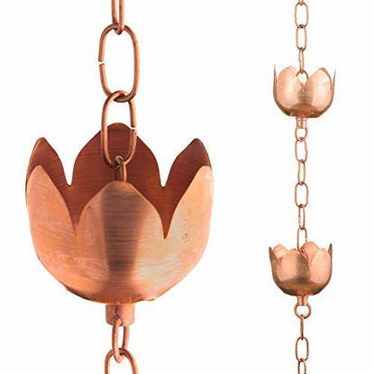 Picture of Marrgon Copper Rain Chain - Decorative Chimes & Cups Replace Gutter Downspout & Divert Water Away from Home for Stunning Fountain Display - 8.5 Long for Universal Fit - Flower Style