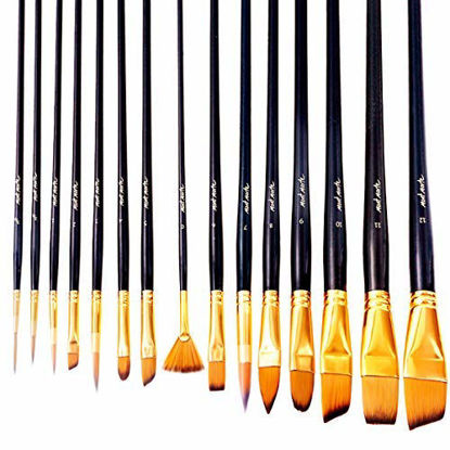 Picture of Mont Marte Art Paint Brushes Set, Great for Watercolor, Acrylic, Oil -15 Different Sizes Nice Gift for Artists, Adults & Kids, Black