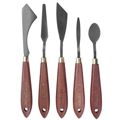 Picture of MEEDEN 5-Piece Painting Knife Set, Versatile Stainless Steel Spatula Palette Knife Painting Mixing Scraper for Oil Acrylic and More