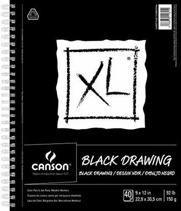 Picture of Canson XL Series Black Drawing Paper for Pencil, Acrylic Marker, Opaque Inks, Gouache and Pastels, Side Wire, 92 Pound, 9 x 12 Inch, Black, 40 Sheets
