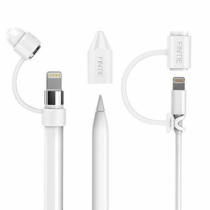 Picture of Fintie 3 Pieces Bundle for Apple Pencil Cap Holder, Nib Cover, Adapter Tether for Apple Pencil 1st Generation, iPad 10.2, iPad 9.7, iPad Air 3rd Gen/iPad Pro 10.5, iPad Mini 5 Pencil, White