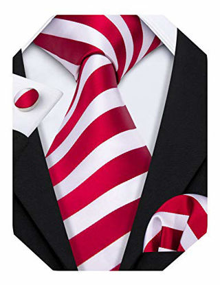 Picture of Barry.Wang Red and White Ties Striped Tie Set Wedding Neckties