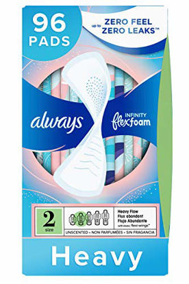 Picture of Always Infinity Feminine Pads for Women, Size 2, 96 Count, Heavy Absorbency, Unscented (32 Count, Pack of 3-96 Count Total)