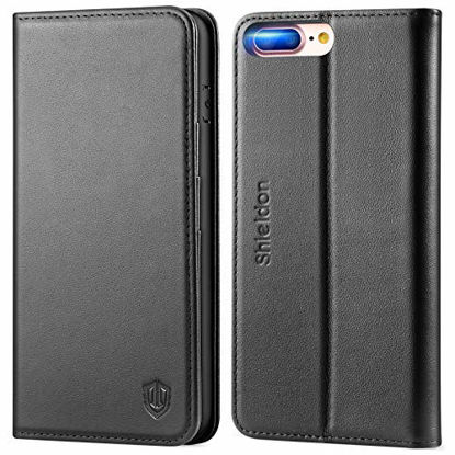 Picture of SHIELDON Genuine Leather iPhone 8 Plus Wallet Case Book Flip Cover and [Credit Card Slot] Magnetic Closure Compatible with iPhone 8 Plus / 7 Plus - Black
