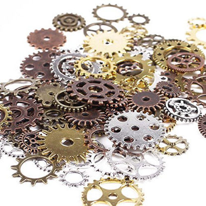 Picture of BIHRTC 100 Gram DIY Assorted Color Antique Metal Steampunk Gears Charms Pendant Clock Watch Wheel Gear for Crafting, Jewelry Making Accessory