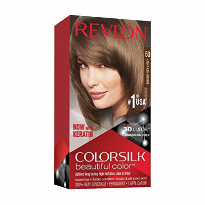 Picture of Revlon Colorsilk Beautiful Color Permanent Hair Color with 3D Gel Technology & Keratin, 100% Gray Coverage Hair Dye, 50 Light Ash Brown