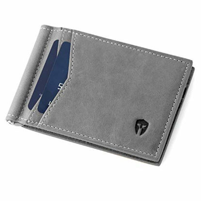 Picture of RFID Blocking Slim Minimalist ID Outside Front Pocket Wallet, Money Clip, 9 Slots, Leather (Slate Gray)