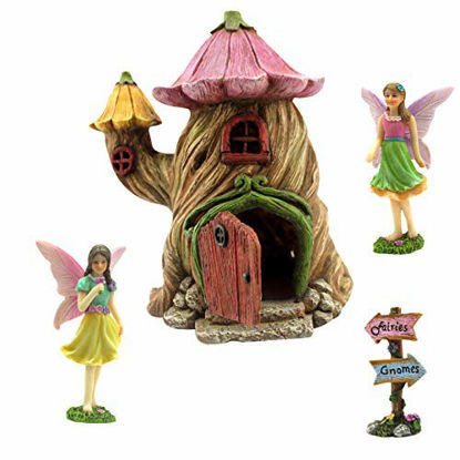 Picture of PRETMANNS Fairy Garden House Accessories Kit - Miniature Fairy Figurines - 7 High House - Door can Open Wide - Fairy Garden Supplies 4 Pieces