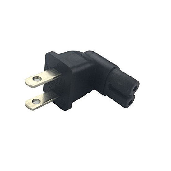 US 2 Prong Right Angle AC power Plug Adapter IEC C7 receptacle to NEMA 1-15P US 2 Prong Right Angle AC power Plug Adapter IEC C7 receptacle to NEMA 1-15P