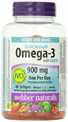 Picture of Webber Naturals Triple Strength Omega-3 with CoQ10 enteric coated 900 mg Omega-3 (EPA  DHA)/ 100 mg CoQ10, 80caps by Webber Naturals