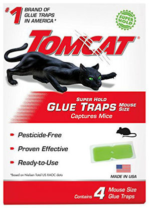 Picture of Tomcat Super Hold Glue Traps Mouse Size, Contains 4 Mouse Size Glue Traps - Captures Mice - Also Used for Cockroaches, Scorpions, Spiders and Many Other Pests