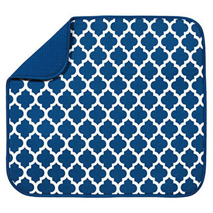 Picture of S&T INC. Absorbent, Reversible Microfiber Dish Drying Mat for Kitchen, 16 Inch x 18 Inch, Blue Trellis