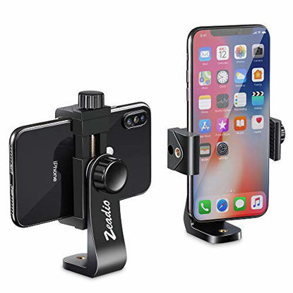 Picture of Zeadio Tripod Smartphone Mount, Cell Phone Holder Adapter, Selfie Stick Monopod Adjustable Clamp, Vertical and Horizontal Swivel Bracket, Fits for iPhone, Samsung, Huawei and All Phones
