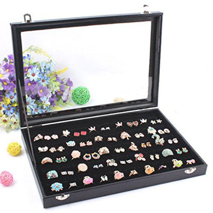 Picture of Wuligirl Velvet Clear Lid 100 Slot Ring Organizer Storage Box Display Case Holder Tray for Jewelry Showcase(100 Slot Ring)