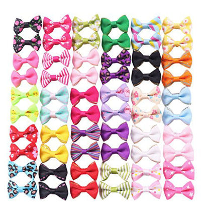 Picture of YAKA 60PCS (30 Paris) Cute Puppy Dog Small Bowknot Hair Bows with Rubber Bands (or Clips) Handmade Hair Accessories Bow Pet Grooming Products (60 Pcs,Cute Patterns)