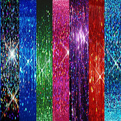 Picture of 40" Hair Tinsel 250 Strands 7 ALL Sparkling Colors (Blue Flame, Blue Sea, Green Emerald, Pink Fuchsia, Purple Orchid, Red Fire, Midnight Black)