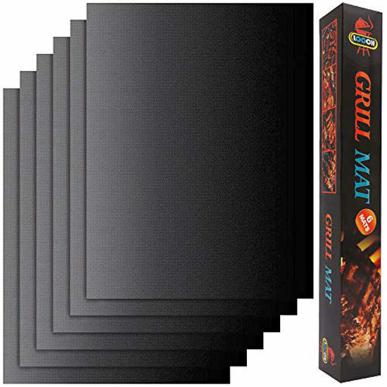 Picture of LOOCH Grill Mat Set of 6-100% Non-Stick BBQ Grill & Baking Mats - PFOA Free, Reusable and Easy to Clean - Works on Gas, Charcoal, Electric Grill and More - 15.75 x 13 Inch