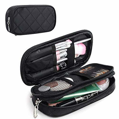 Picture of MONSTINA Makeup Bag for Women With Mirror,Pouch Bag,Makeup Brush Bags Travel Kit Organizer Cosmetic Bag (Black)