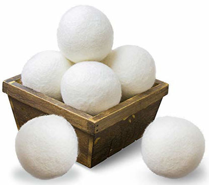 Picture of SnugPad Wool Dryer Balls XL Size 6 Pack, Natural Fabric Softener 100% Organic Premium New Zealand Wool, No Fillers, Anti Static, Lint Free, Odorless, Chemical Free and Reduces Wrinkles, 1000+ Loads, Baby Safe, Saving Energy & Time, White 6 Count