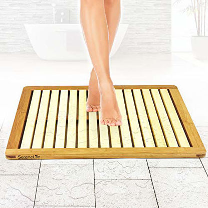 Picture of SereneLife Bamboo Wood Bathroom Bath Mat-Heavy Duty Natural or Shower Floor Foot Platform Rug with Elevated Design for Water Evaporation and Non Slip Rubber Feet for Indoor Outdoor Use