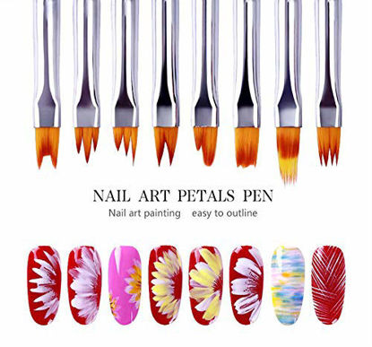 Picture of 8 Pcs Nail Brush Pen Gradient Painting Brush Set UV Gel Flower Drawing Pen Purple Handle Manicure Nail Art Polish Pen Tool