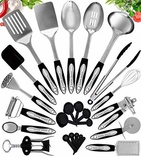 Picture of Home Hero Stainless Steel Kitchen Cooking Utensils - 25 Piece Kitchen Utensil Set - Nonstick Kitchen Utensils Cookware Set with Spatula Set - Kitchen Gadgets Kitchen Tool Set Cooking Utensils Set