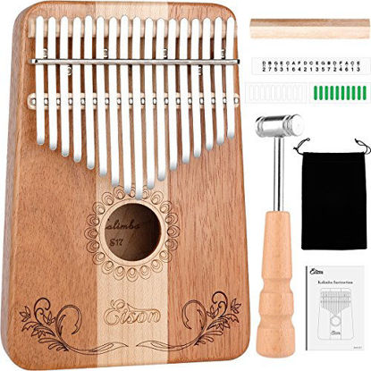 Picture of Kalimba,Eison Kalimba with Key Locking System Thumb Piano Finger Piano 17 keys with Instruction and Tune Hammer, Solid Wood Mahogany & Maple Body- Best Gift for Music Fans Kids Adults